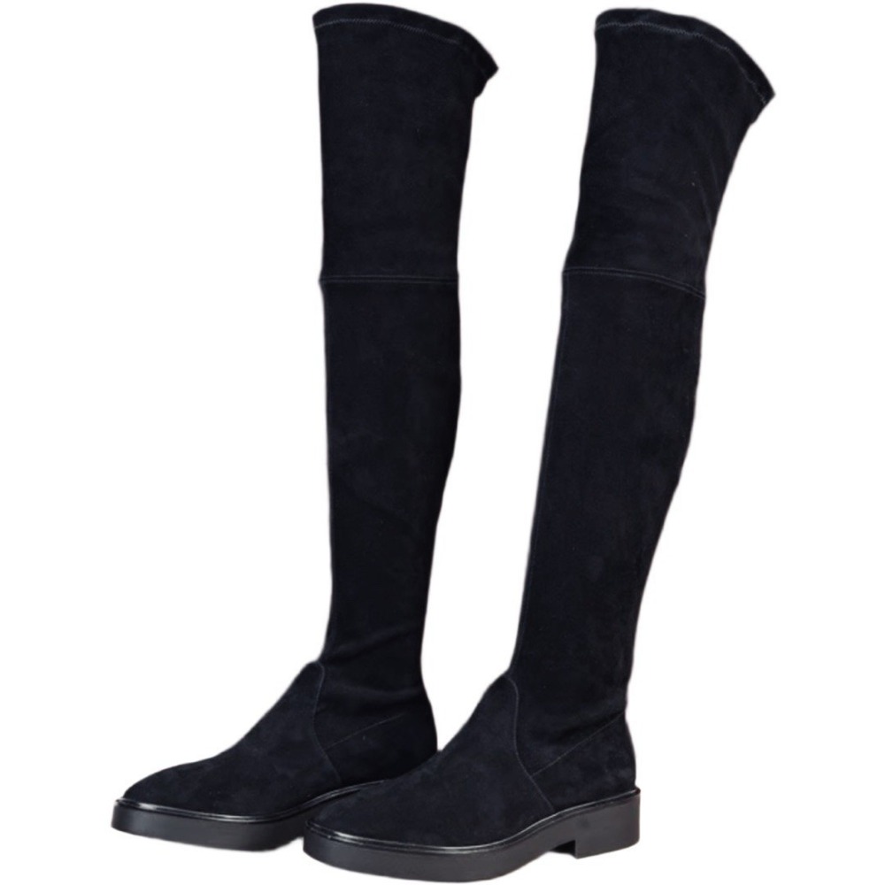Stuart Weitzman Mara Boots Women's Size 9.5 B Black Suede Stretch Satin Lined